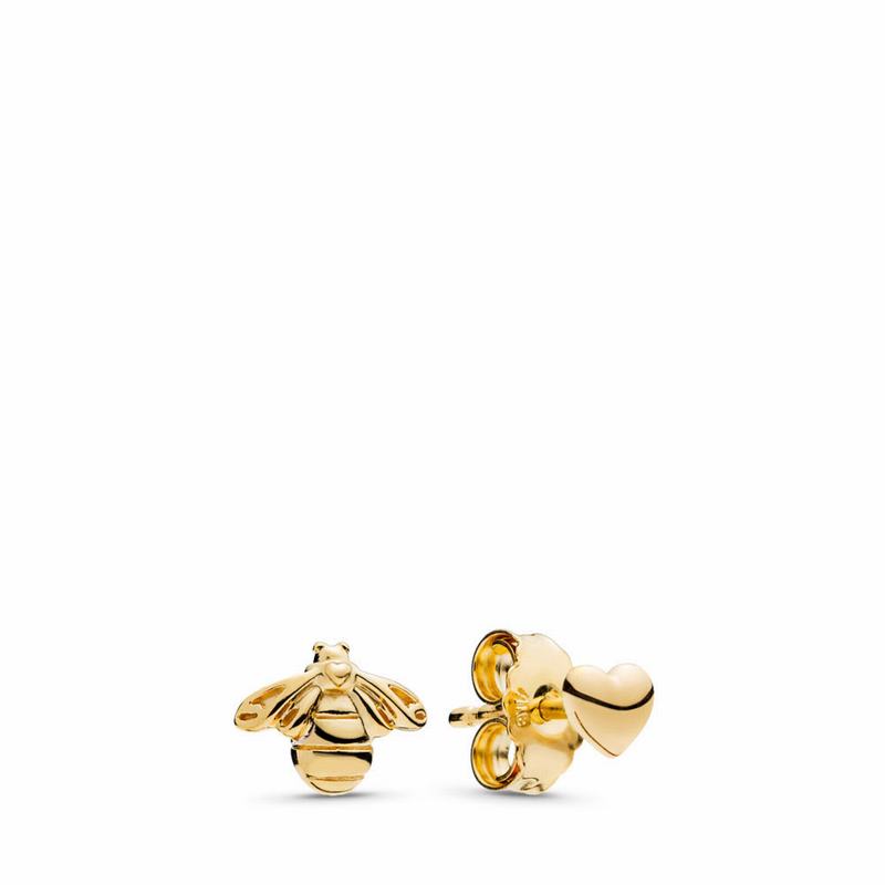 Pandora Shine™ Heart & Bee Stud Earrings NZ Sale, 18ct Gold Plated (354068-QTK)